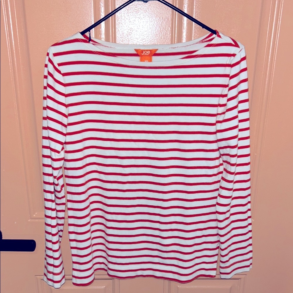 Joe Fresh Orange and White Fitted Long Sleeve Tee size S